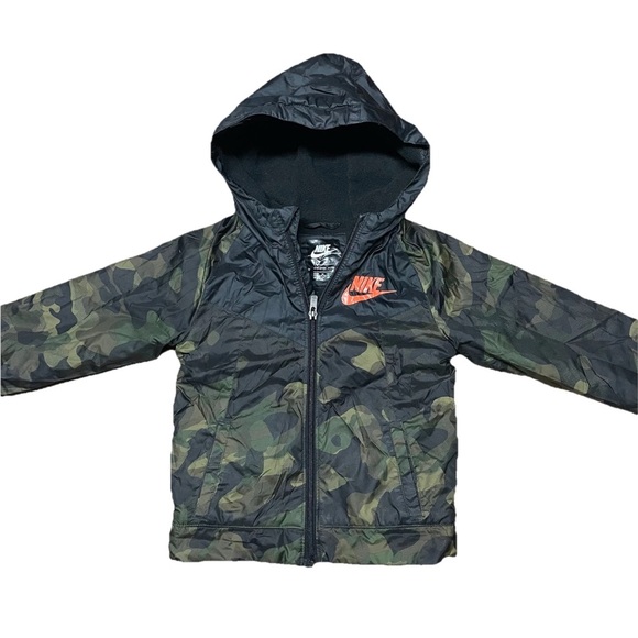 Nike Other - Nike Boys Kids Puffer Coat Full Zip Hooded Jacket Size 4T Camouflage & Orange